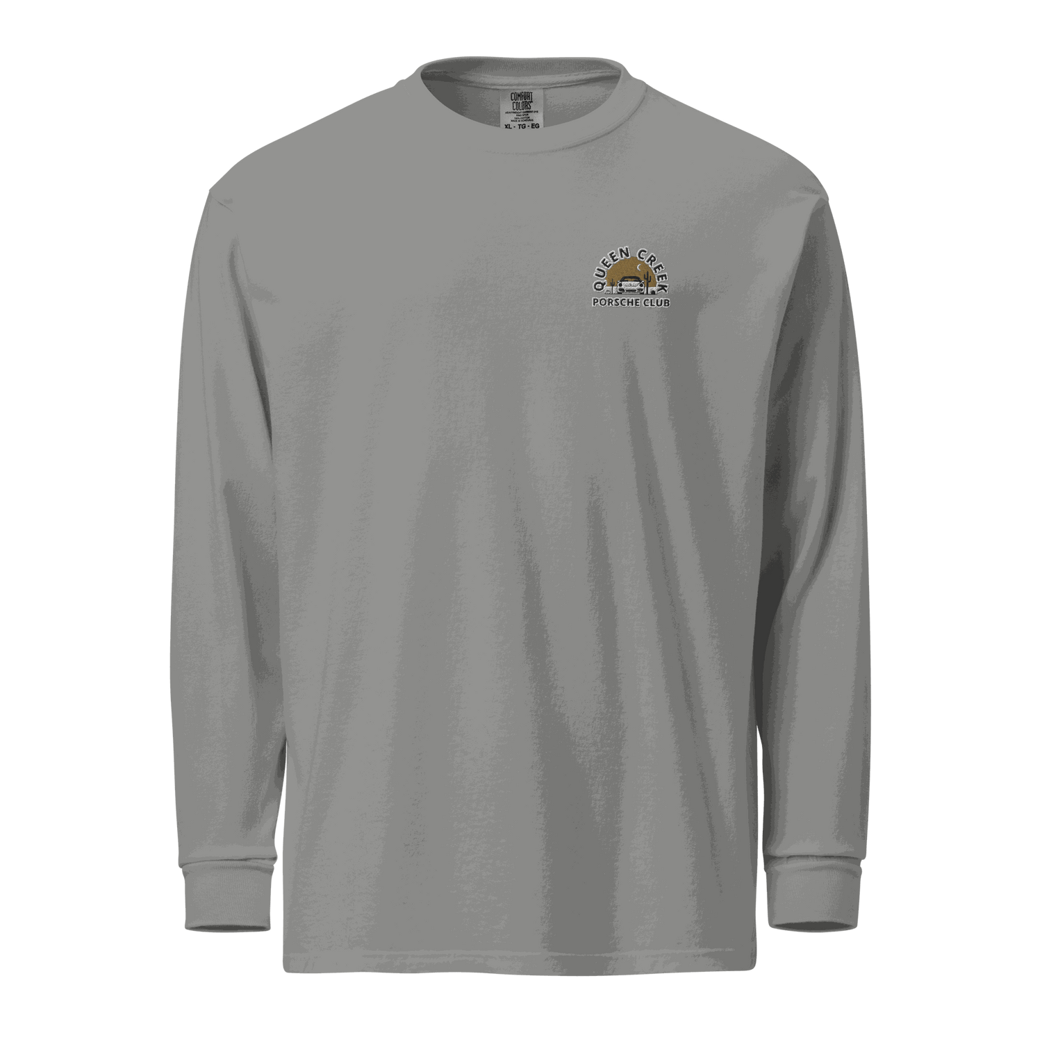 Queen Creek Porsche Club heavyweight long-sleeve shirt in durable, pre-shrunk cotton with relaxed fit and garment-dyed fabric