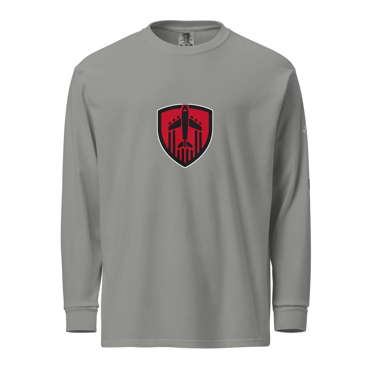 Aviation Jet Shield garment-dyed long sleeve t-shirt in heavyweight cotton with relaxed fit and durable twill tape detailing