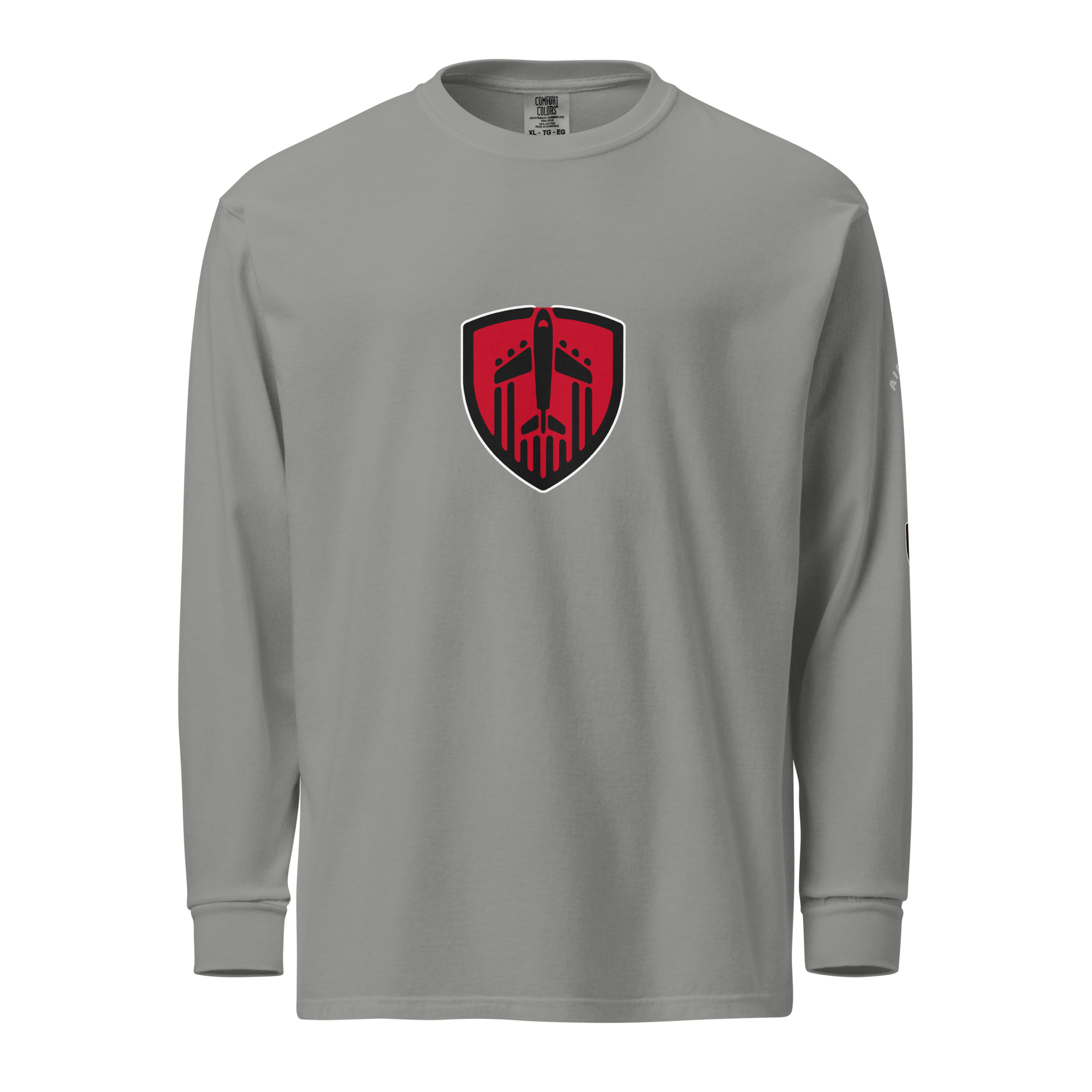 Aviation Jet Shield garment-dyed long sleeve t-shirt in heavyweight cotton with relaxed fit and durable twill tape detailing