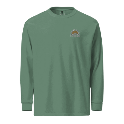 Queen Creek Porsche Club heavyweight long-sleeve garment-dyed cotton shirt in green with club logo on chest