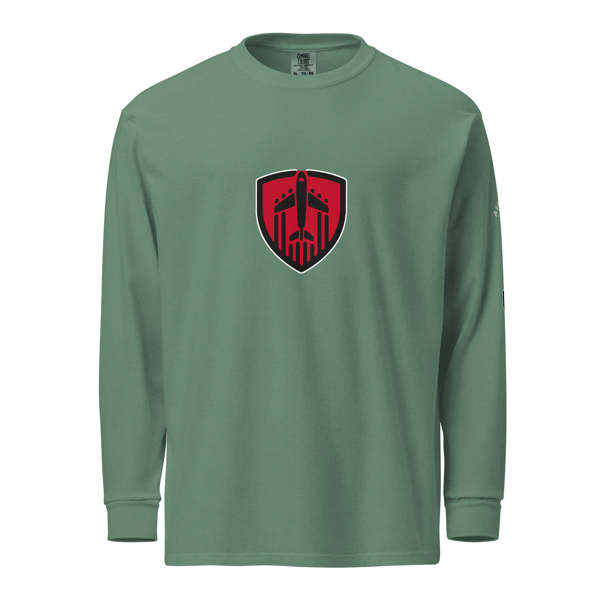 Aviation Jet Shield long sleeve unisex garment-dyed cotton t-shirt with relaxed fit and durable heavyweight fabric