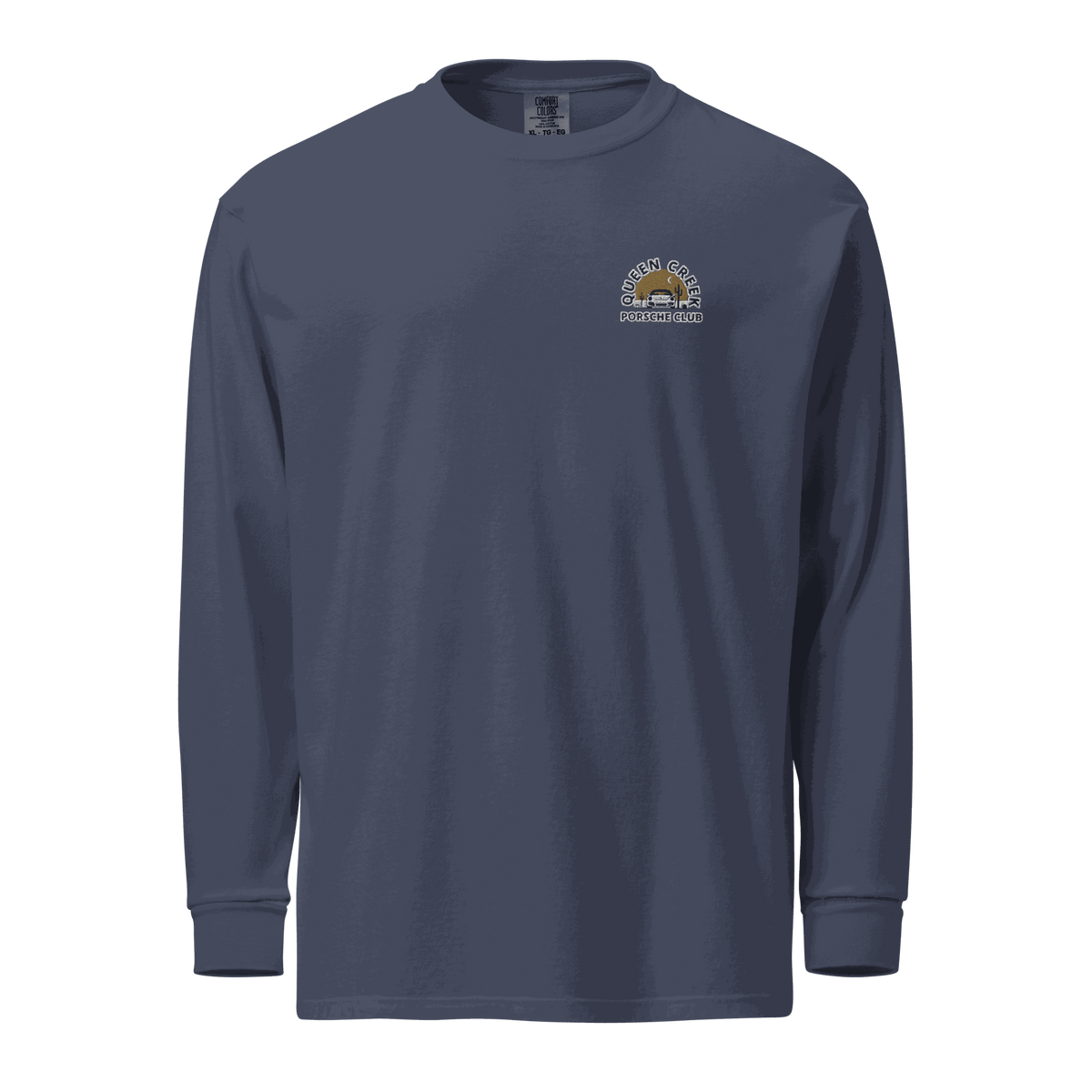 Queen Creek Porsche Club heavyweight long-sleeve shirt in durable pre-shrunk cotton with relaxed fit and classic collar