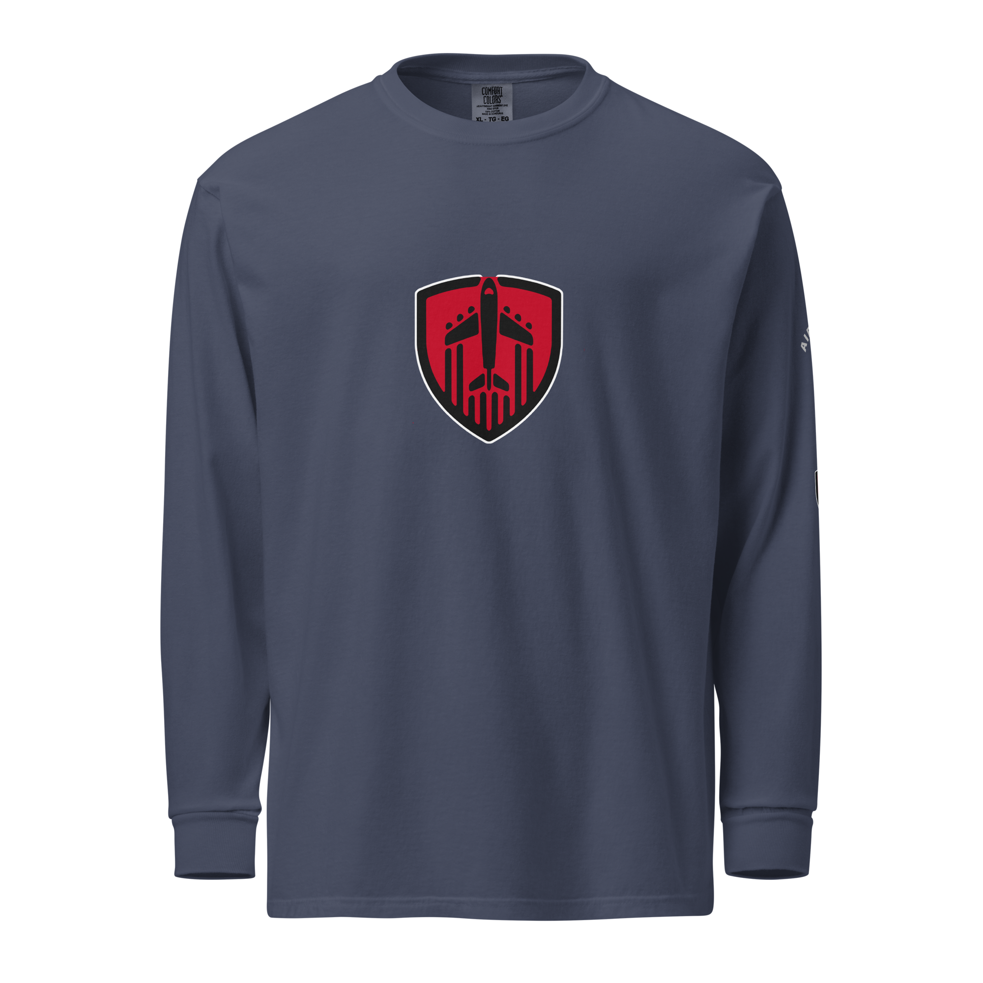 Aviation Jet Shield long sleeve unisex garment-dyed heavyweight cotton t-shirt with relaxed fit and pre-shrunk fabric