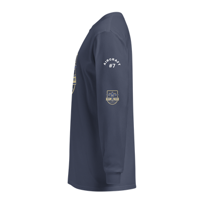 Navy vintage aviation long sleeve shirt with aircraft 