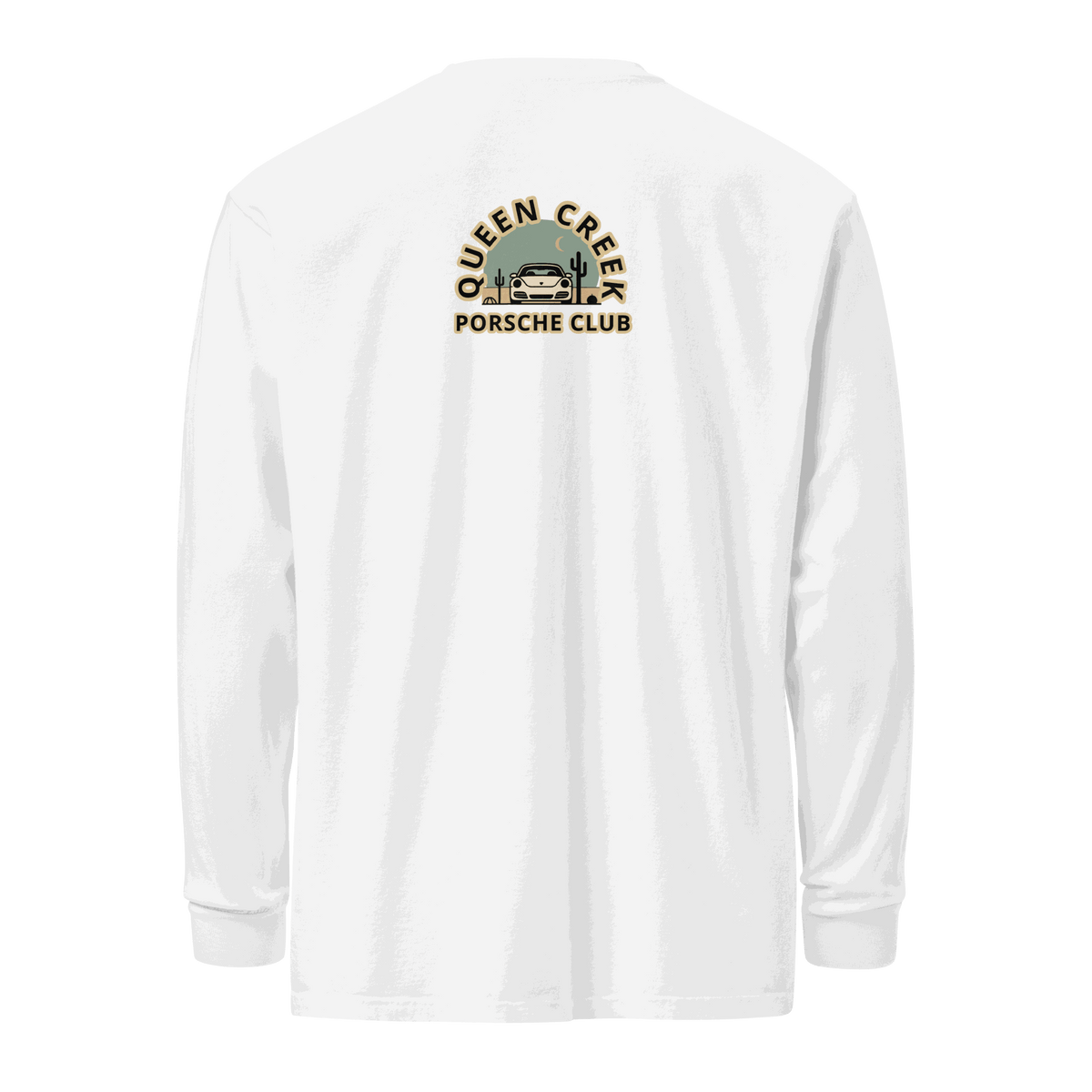 Queen Creek Porsche Club heavyweight long-sleeve shirt in durable cotton with relaxed fit and garment-dyed fabric