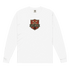 White Auto Works Long Sleeve T-Shirt with automotive logo on chest, made from 100% cotton, relaxed fit and durable fabric