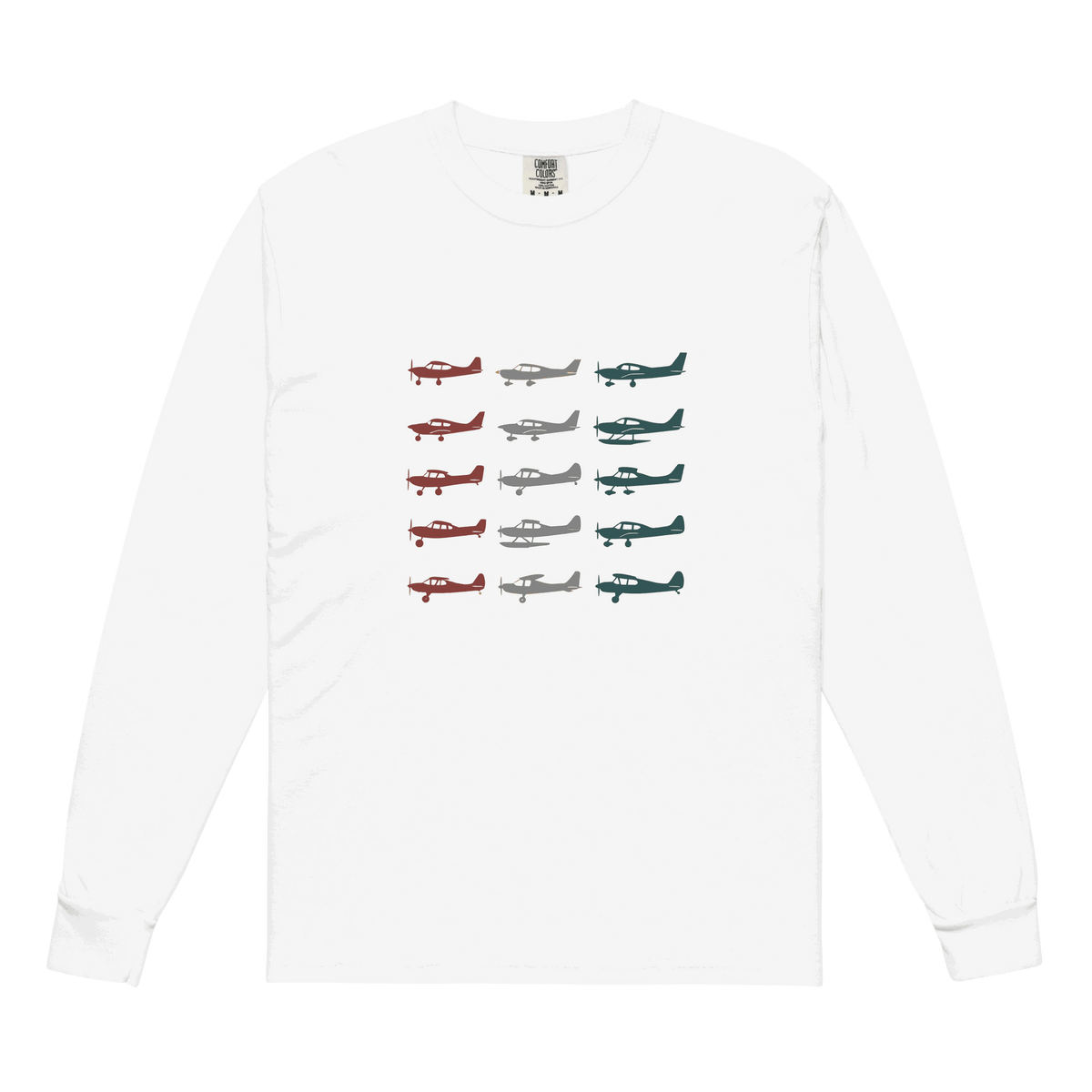Unisex airplane long sleeve shirt in heavyweight garment-dyed cotton with vintage aviation design