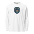 White vintage aviation long sleeve shirt with retro pilot graphic and "Vintage Air Corps" emblem on chest
