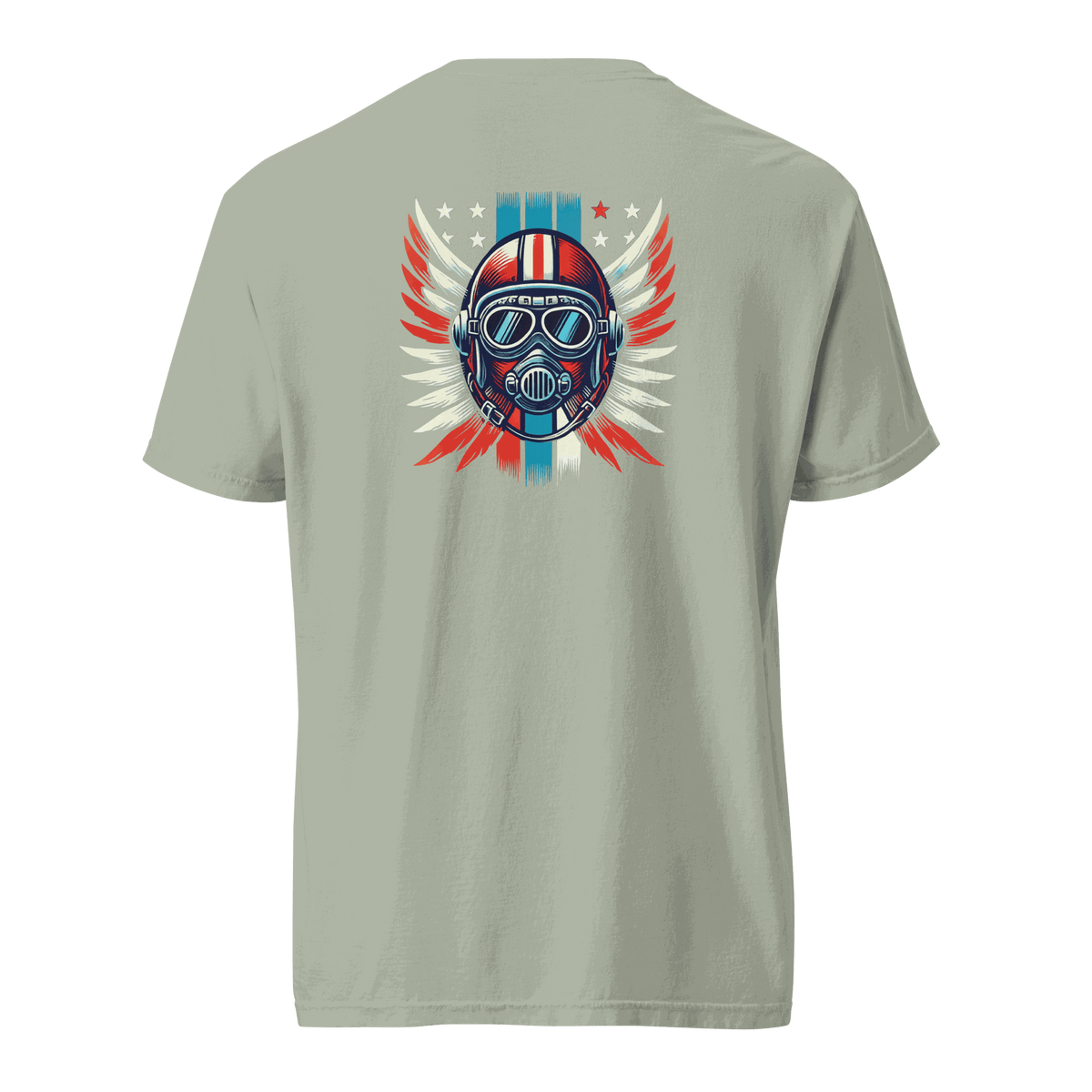 Red White Blue Helmet logo on unisex heavyweight 100% cotton t-shirt