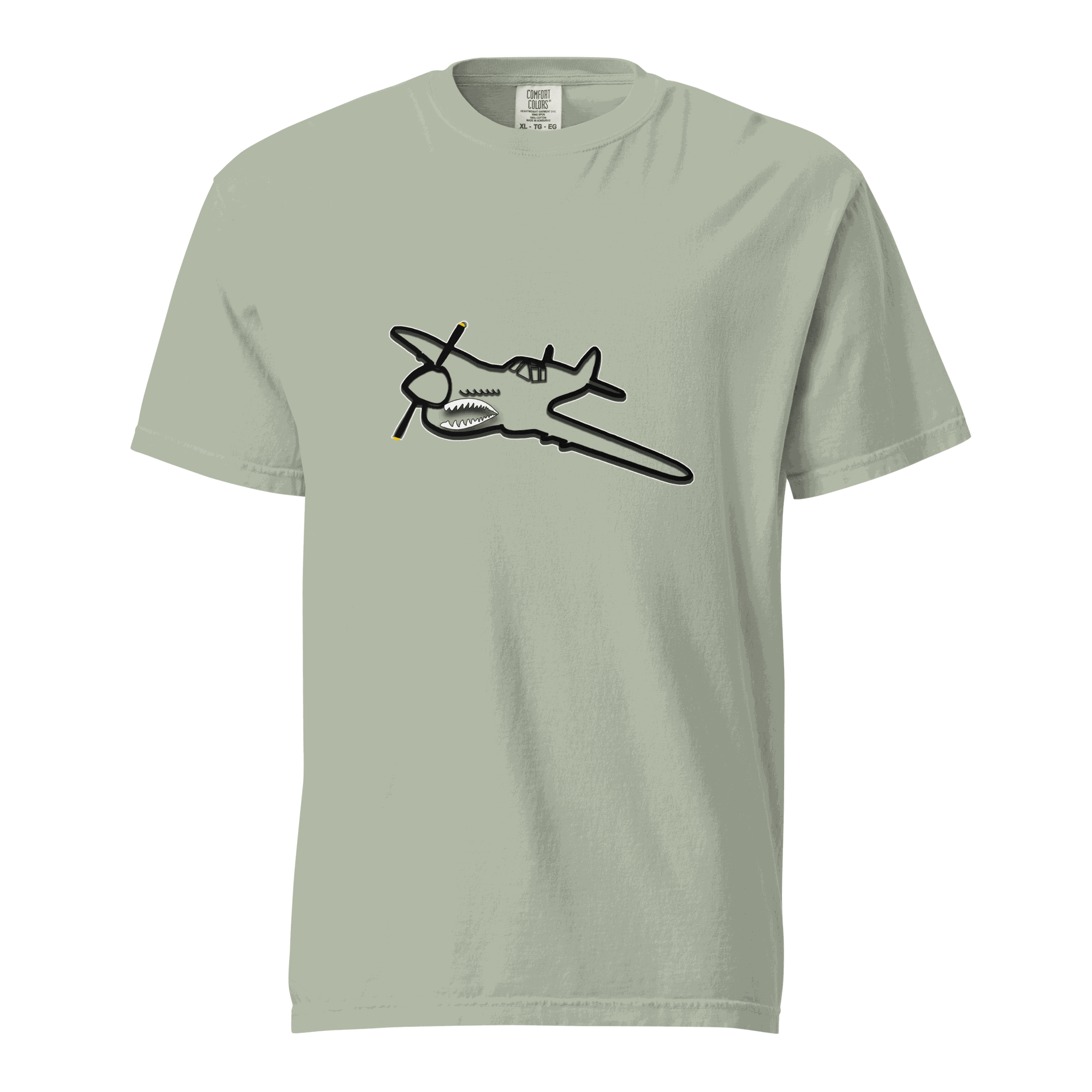 Unisex Fighter SP garment-dyed heavyweight t-shirt with plane graphic, 100% ring-spun cotton, relaxed fit, durable double-needle stitching