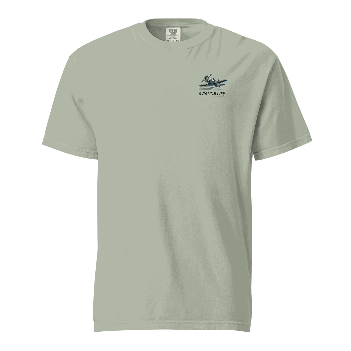Blue Flight Airplane T-Shirt with orange flight helmet graphic and soft cotton fabric