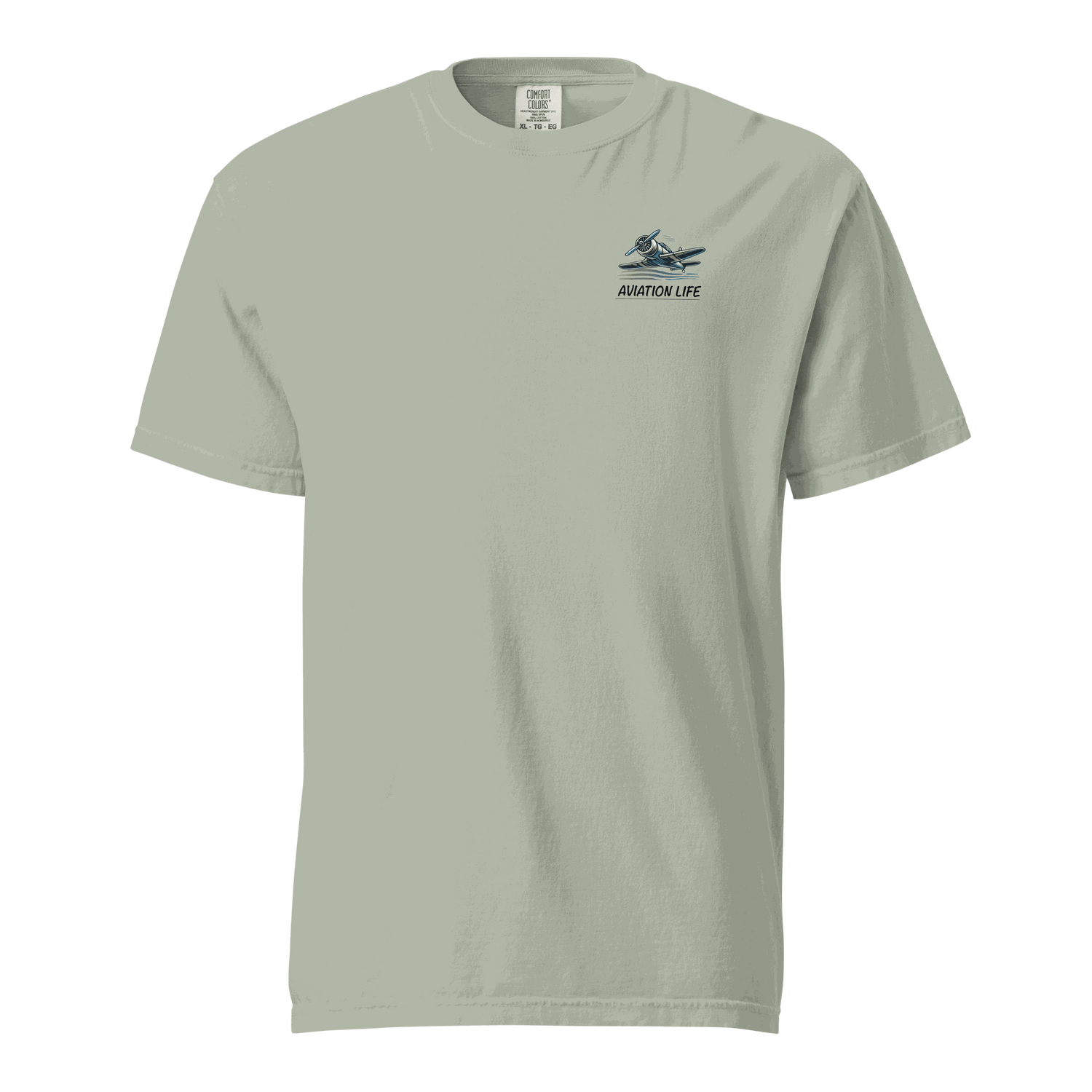 Blue and orange flight helmet graphic on soft, heavyweight unisex t-shirt made of 100% ring-spun cotton