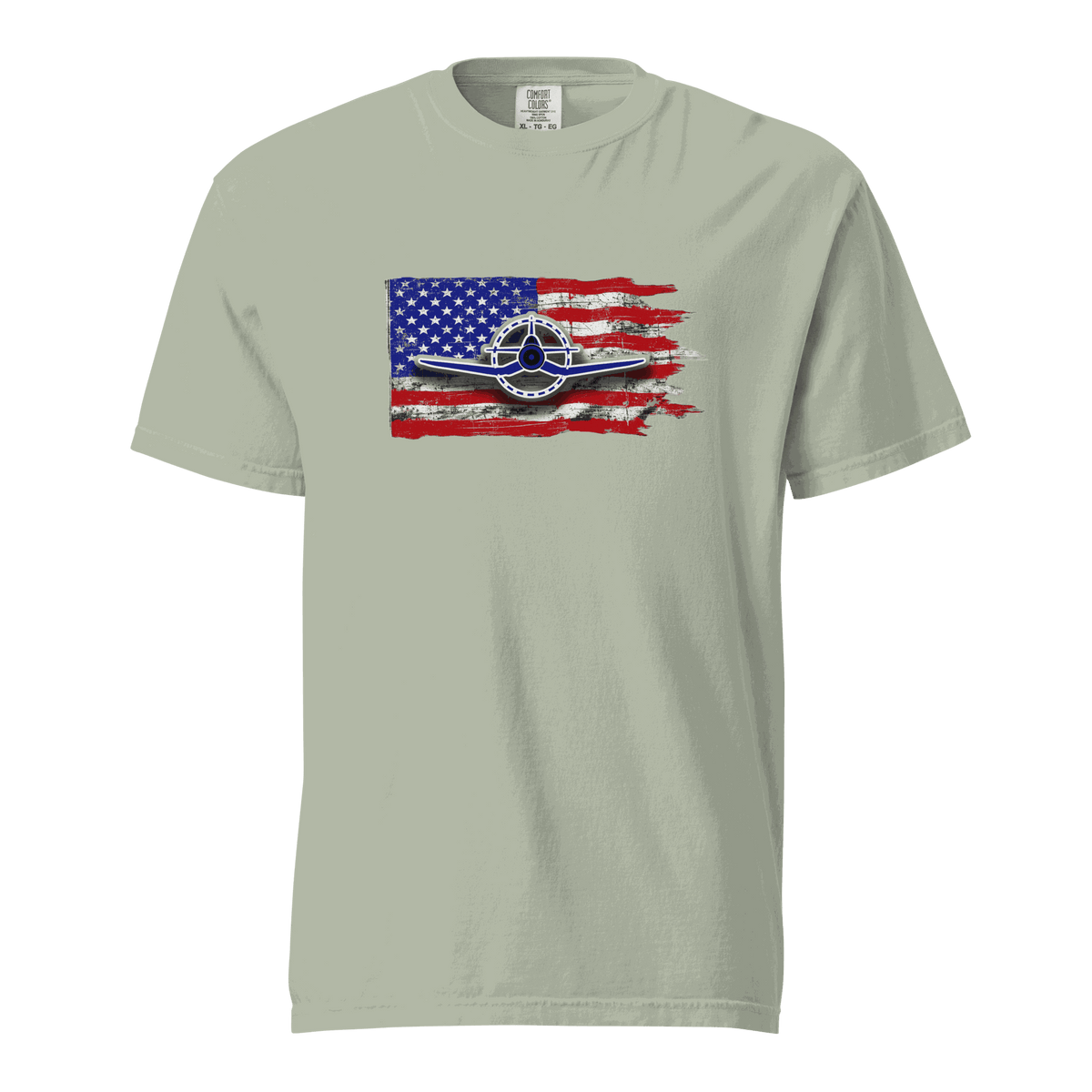F4U Corsair heavyweight tee with bold Corsair silhouette print on durable garment-dyed cotton fabric