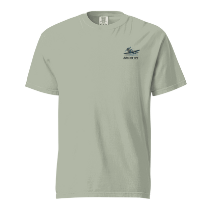 Unisex heavyweight garment-dyed t-shirt with female wings helmet aviation life design on chest