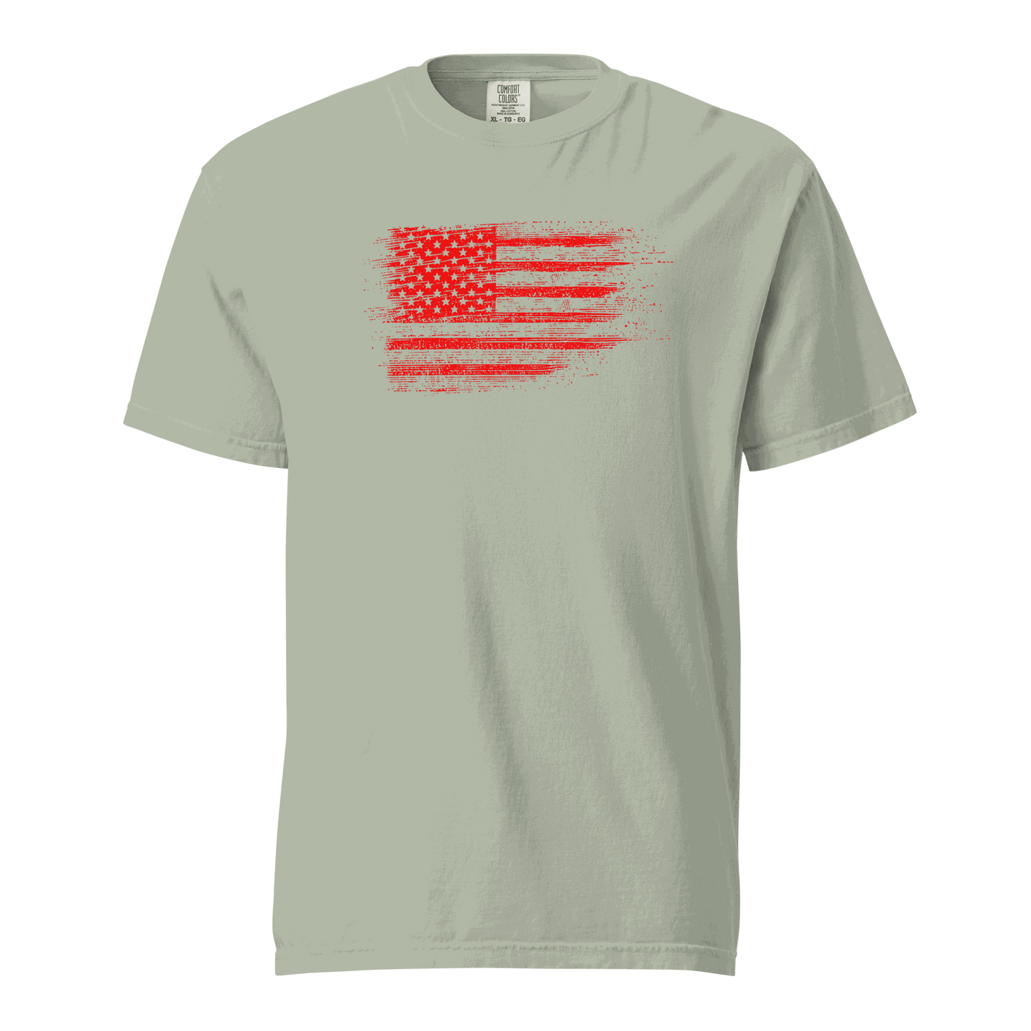 Unisex heavyweight t-shirt with distressed USA flag print on soft garment-dyed cotton