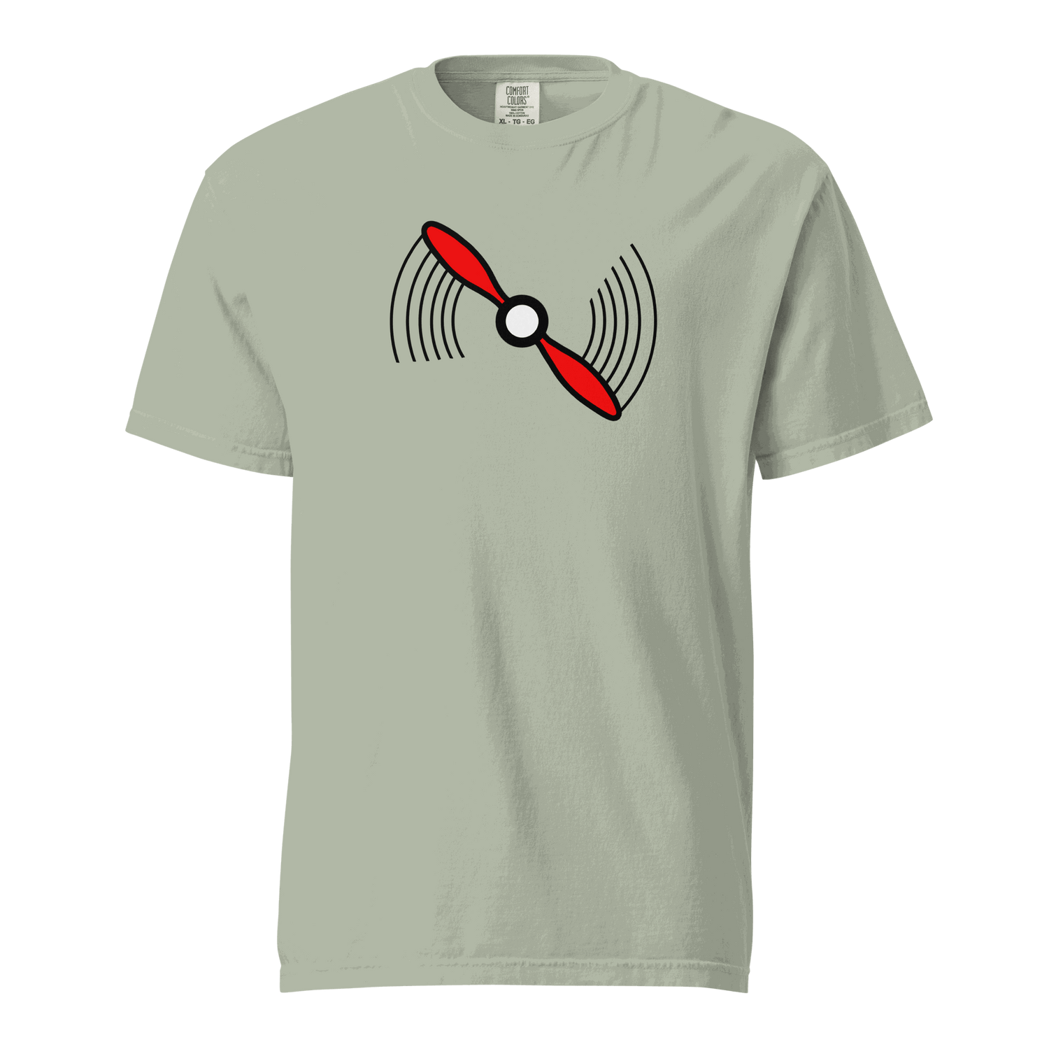 Unisex Propeller T-Shirt t-shirt featuring a red airplane propeller graphic on a soft, heavyweight garment-dyed cotton tee