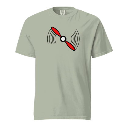 Unisex Propeller T-Shirt t-shirt featuring a red airplane propeller graphic on a soft, heavyweight garment-dyed cotton tee