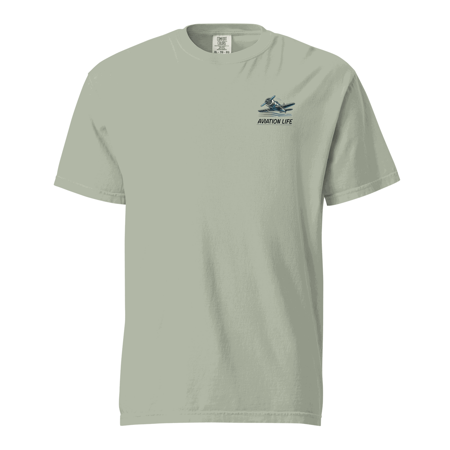 Thick unisex heavyweight tee in soft breathable cotton with aviation graphic, relaxed fit and durable stitching