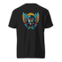 Black t-shirt with blue and orange flight helmet graphic design on the back