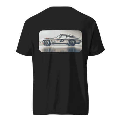 Black Heritage Classic Car t-shirt with vintage race car graphic on back, 100% ring-spun cotton, relaxed fit