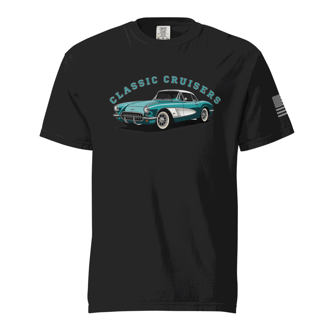 Classic cruisers soft cotton black t-shirt with vintage car graphic and relaxed unisex fit