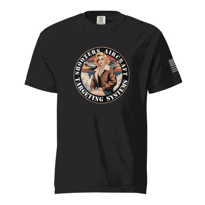 Black Tactical Shooting T-Shirt with bold target graphic, heavyweight cotton, and relaxed fit for durability and comfort
