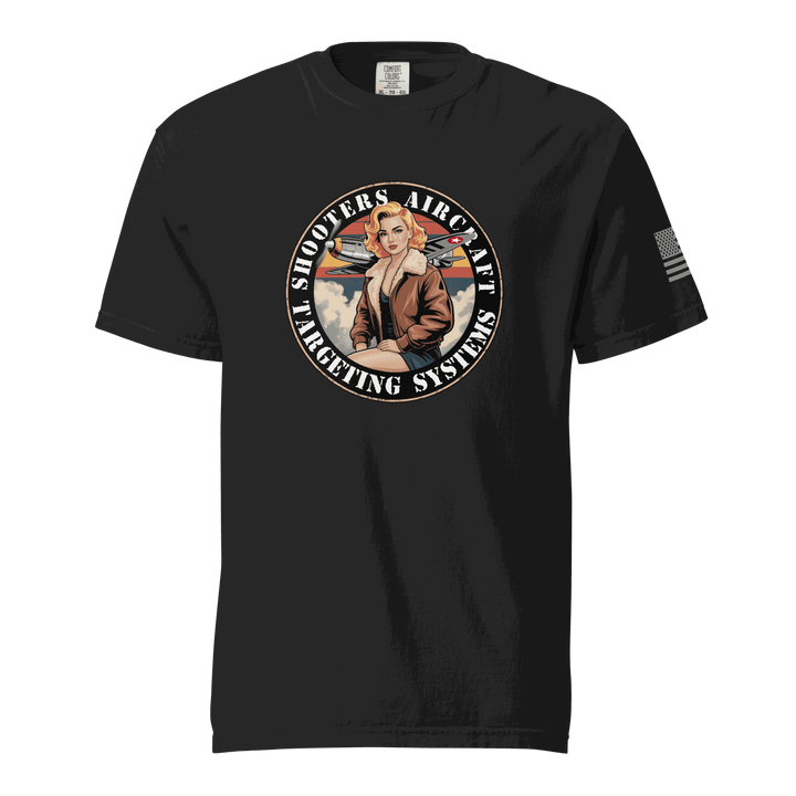 Black Tactical Shooting T-Shirt with bold target graphic, heavyweight cotton, and relaxed fit for durability and comfort