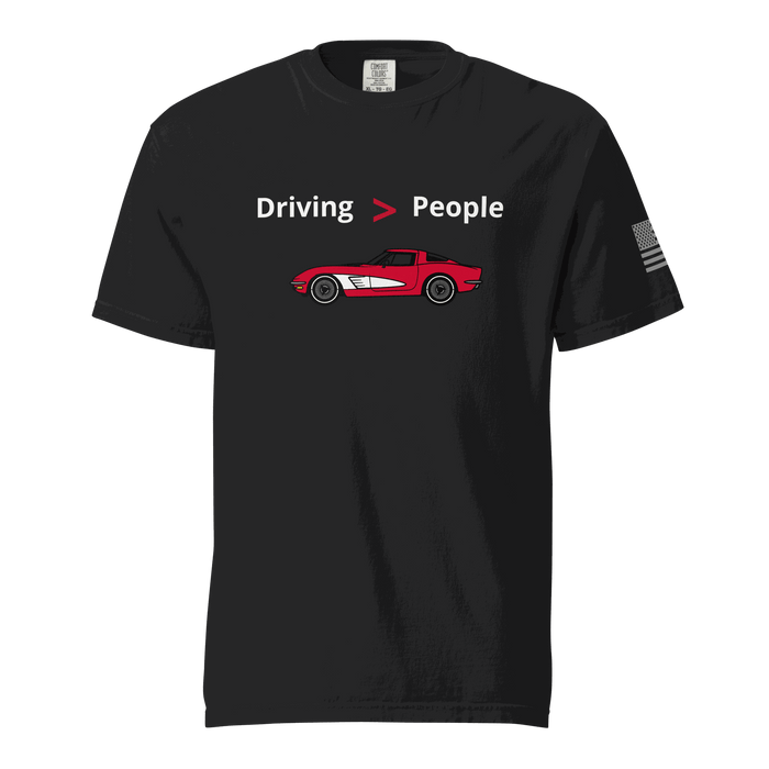 Funny car lover t-shirt with "Driving Is Better Than People" slogan, 100% cotton, relaxed fit, durable stitching.