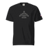 Jumbo Jet Unisex black heavyweight garment-dyed t-shirt with airplane graphic and American flag patch on sleeve