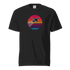 Unisex black Sunset Flight heavyweight cotton t-shirt with retro airplane and sunset stripe design