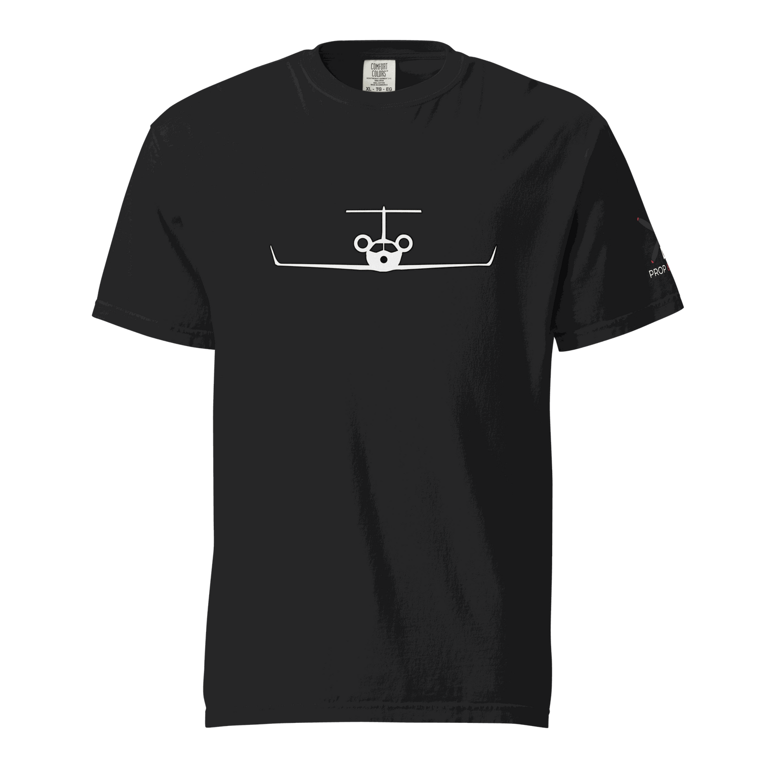 Black Private Jet unisex tee with white jet and bear graphic, 100% cotton, relaxed fit, durable stitching