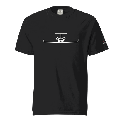 Black Private Jet unisex tee with white jet and bear graphic, 100% cotton, relaxed fit, durable stitching