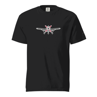 Black Plane 5 thick structured tee with airplane graphic, heavyweight 100% cotton breathable fabric