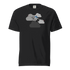 Black unisex vintage airplane t-shirt with prop plane graphic flying through clouds on soft 100% cotton fabric