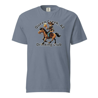 Queen Creek AZ Cowboy Drinking Club heavyweight unisex t-shirt with cowboy graphic riding horse and holding beer mug