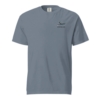 Blue Flying machine t shirt with aviation graphic and breathable 100% cotton fabric