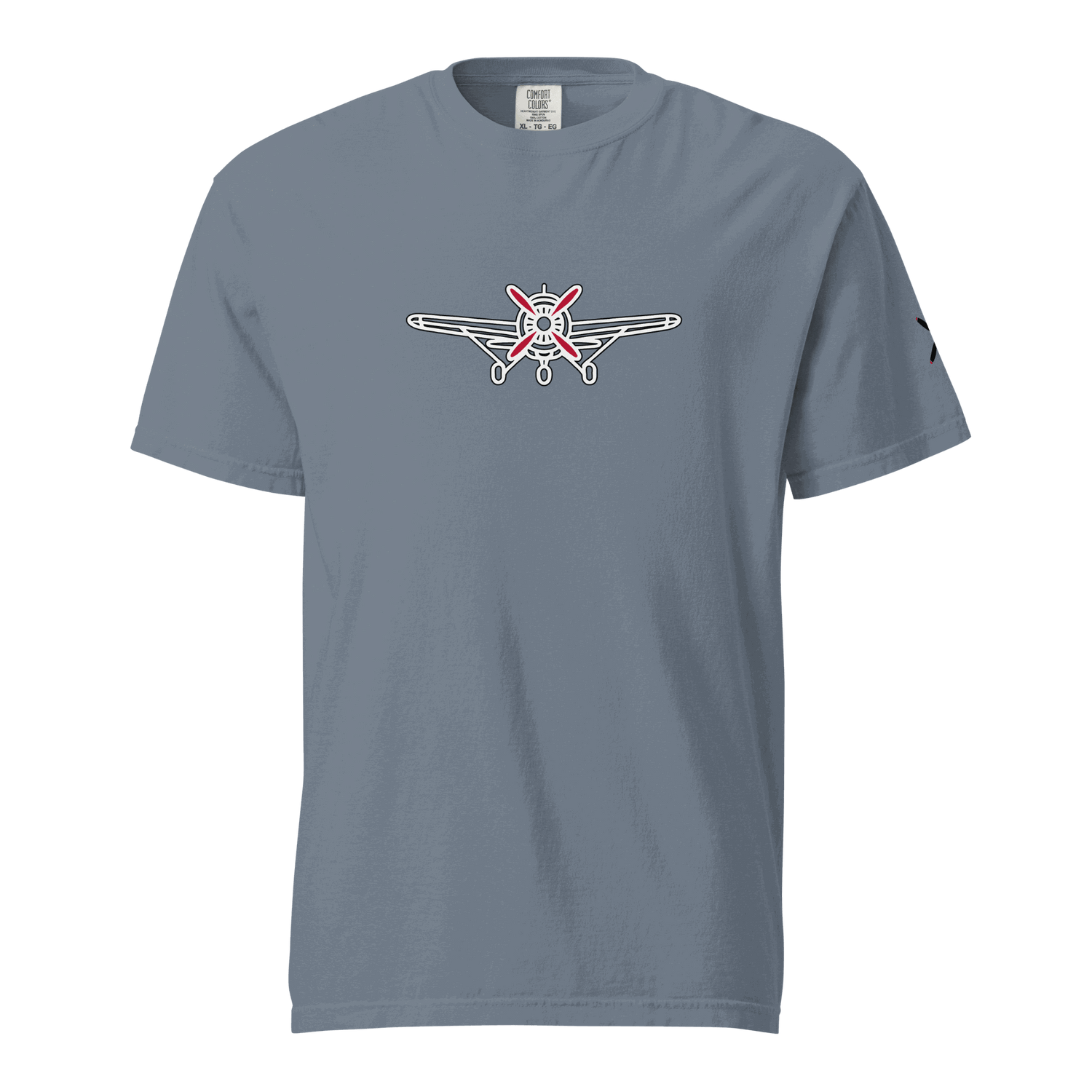 Blue Plane 5 thick structured tee with airplane graphic, 100% ring-spun cotton, relaxed fit, breathable and durable design