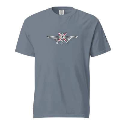 Blue Plane 5 thick structured tee with airplane graphic, 100% ring-spun cotton, relaxed fit, breathable and durable design