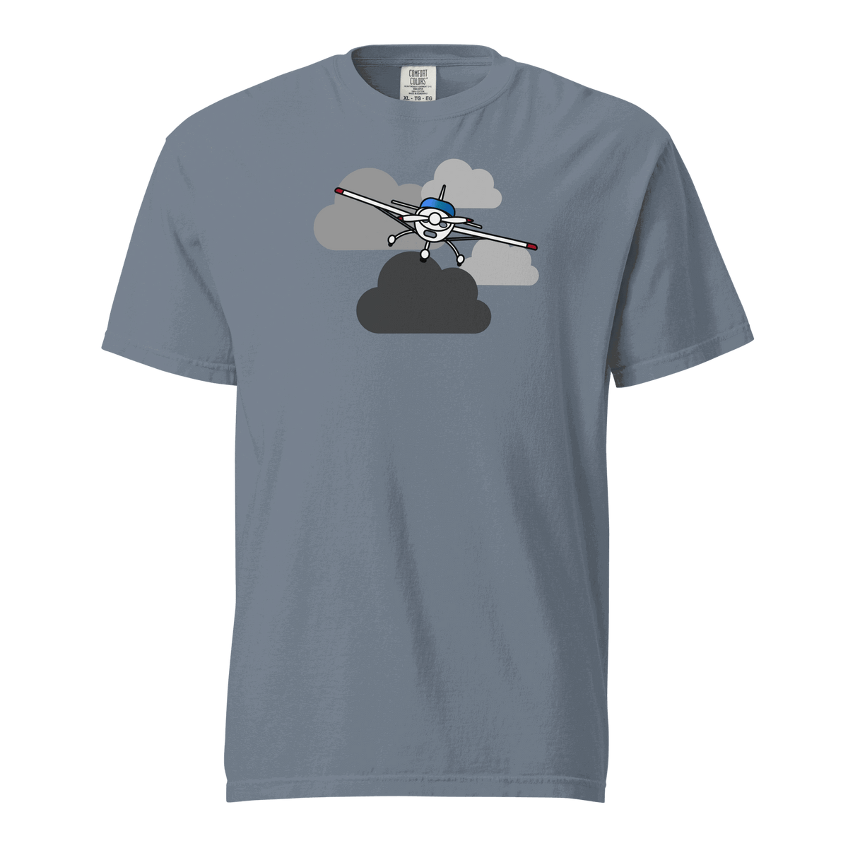 Vintage airplane t-shirt featuring a prop plane flying in the clouds, unisex 100% cotton tee