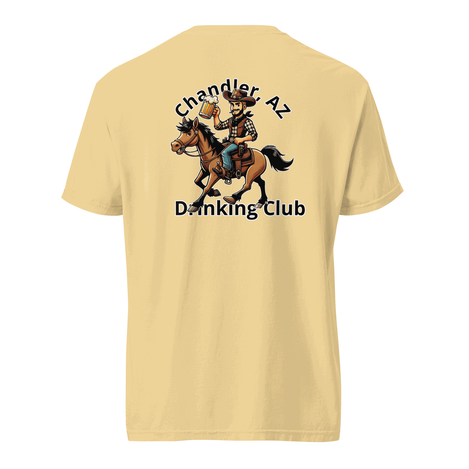 Custom City Cowboy Horse Beer unisex heavyweight t-shirt with cowboy and horse design in beige