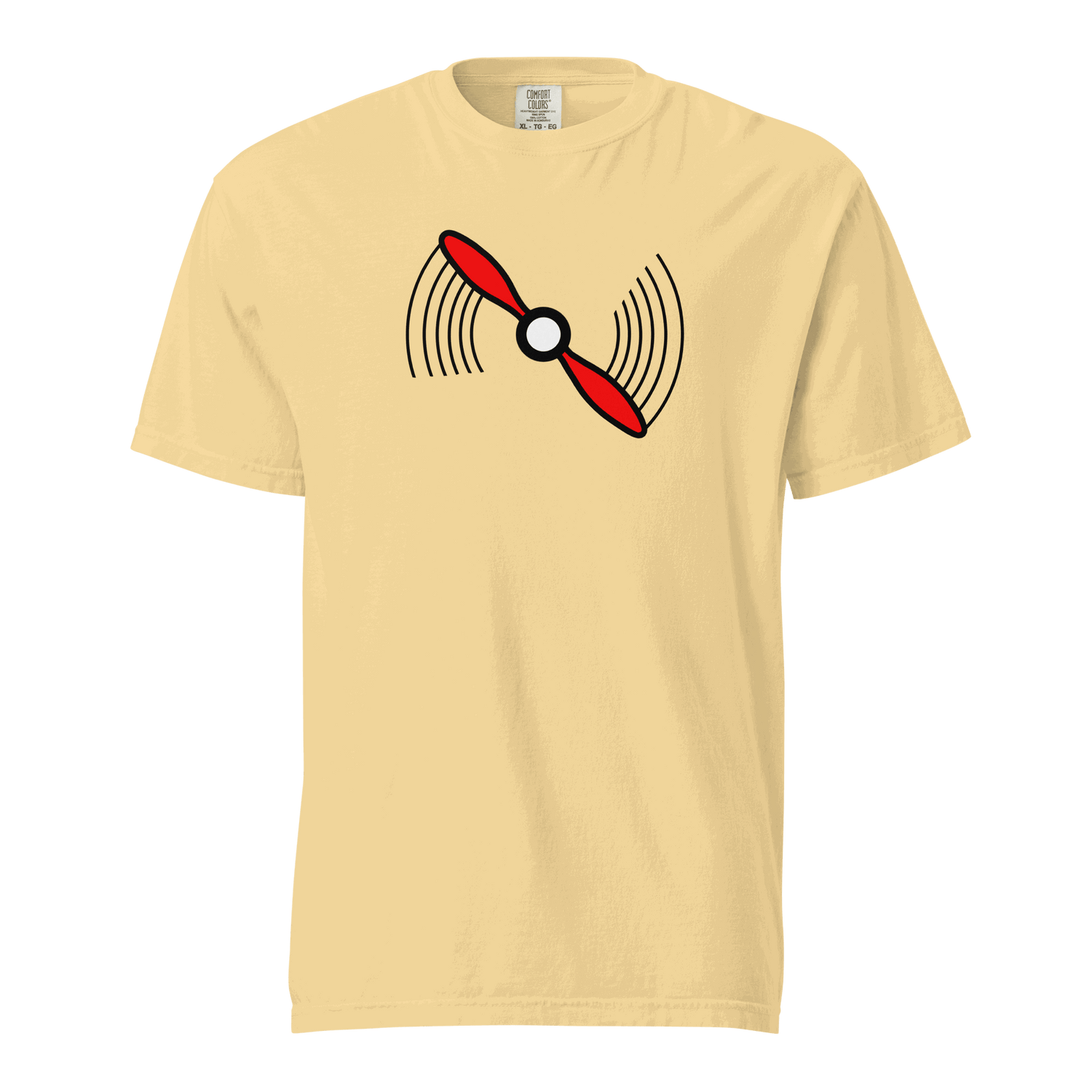 Unisex beige Propeller T-Shirt t-shirt with red propeller graphic, 100% ring-spun cotton, breathable and durable design