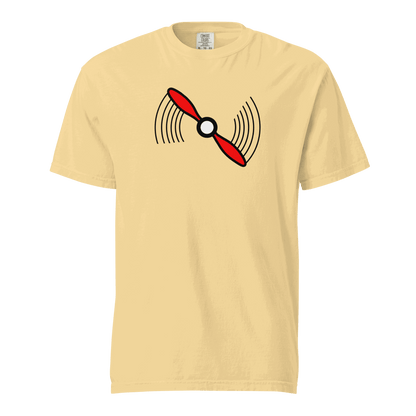 Unisex beige Propeller T-Shirt t-shirt with red propeller graphic, 100% ring-spun cotton, breathable and durable design