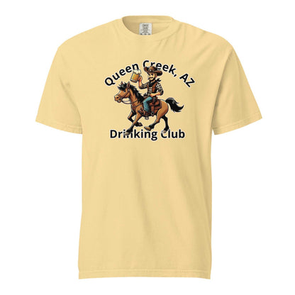 Queen Creek AZ Cowboy Drinking Club heavyweight unisex t-shirt with cowboy on horse design