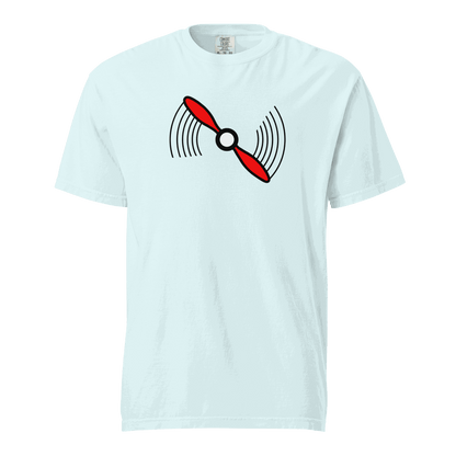 Unisex Propeller T-Shirt heavyweight tee with red propeller graphic on white 100% ring-spun cotton shirt