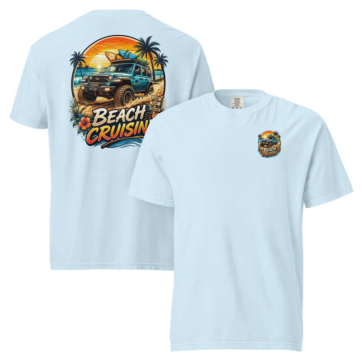 Unisex beach cruisin t-shirt featuring a colorful beach graphic and relaxed fit, designed for comfort and style.