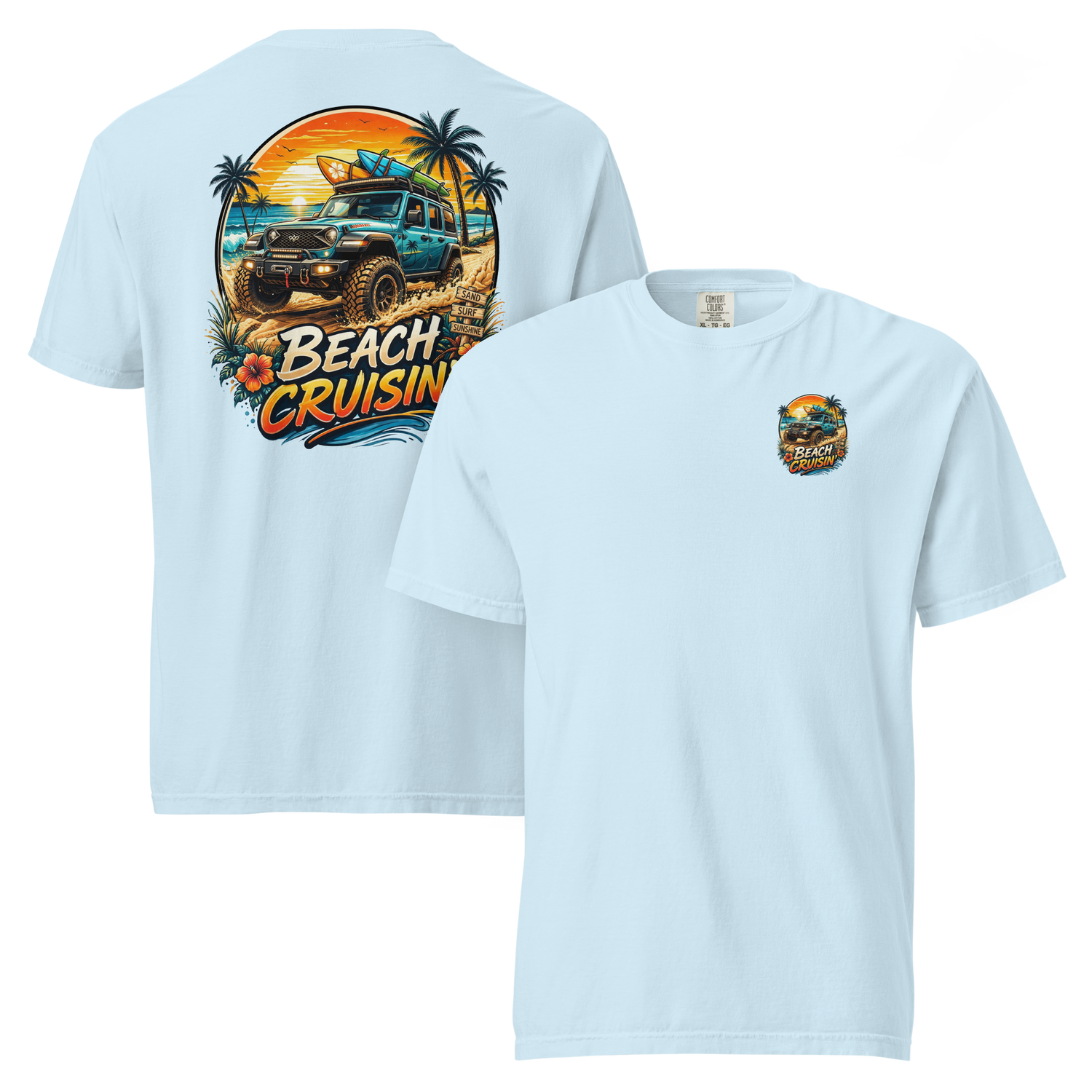 Unisex beach cruisin t-shirt featuring a colorful beach graphic and relaxed fit, designed for comfort and style.