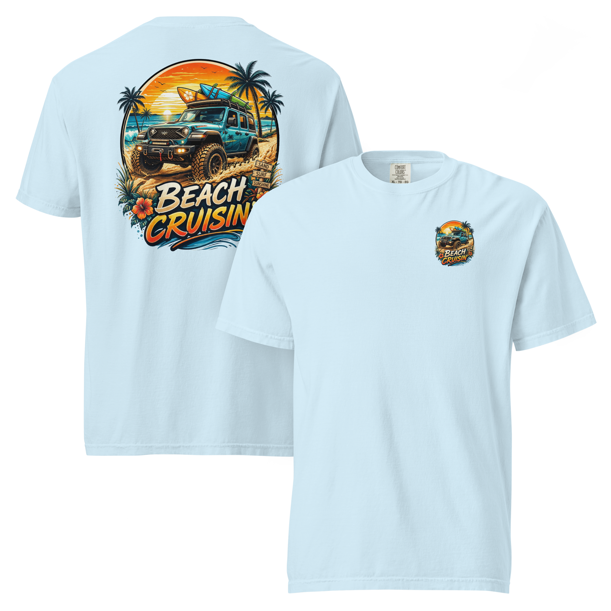 Unisex beach cruisin t-shirt featuring a colorful beach graphic and relaxed fit, designed for comfort and style.
