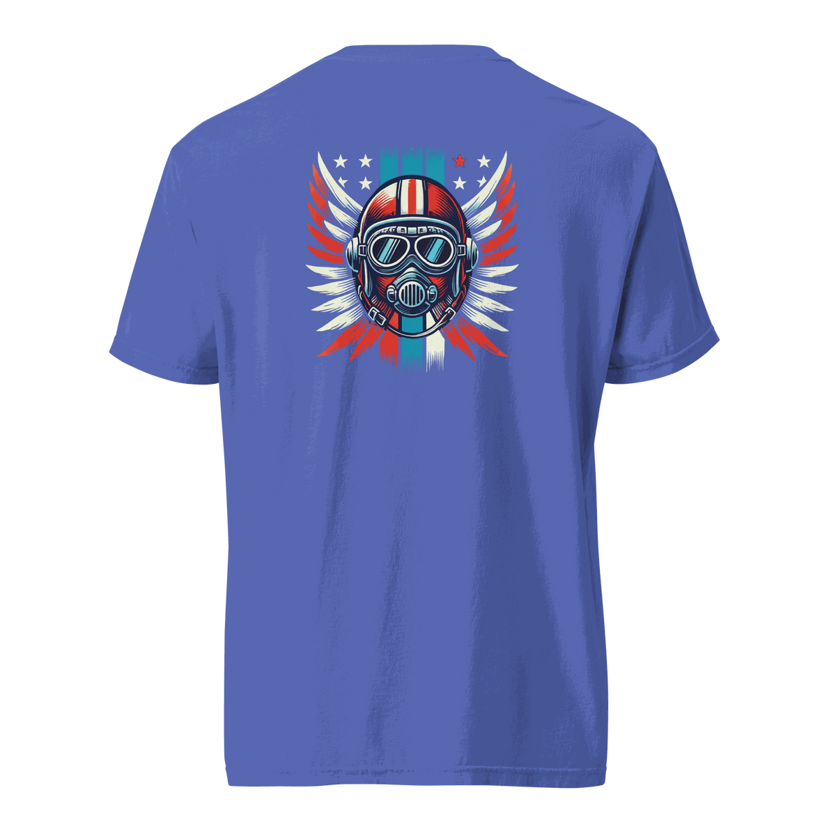 Red white blue helmet graphic on soft 100% cotton heavyweight unisex t-shirt