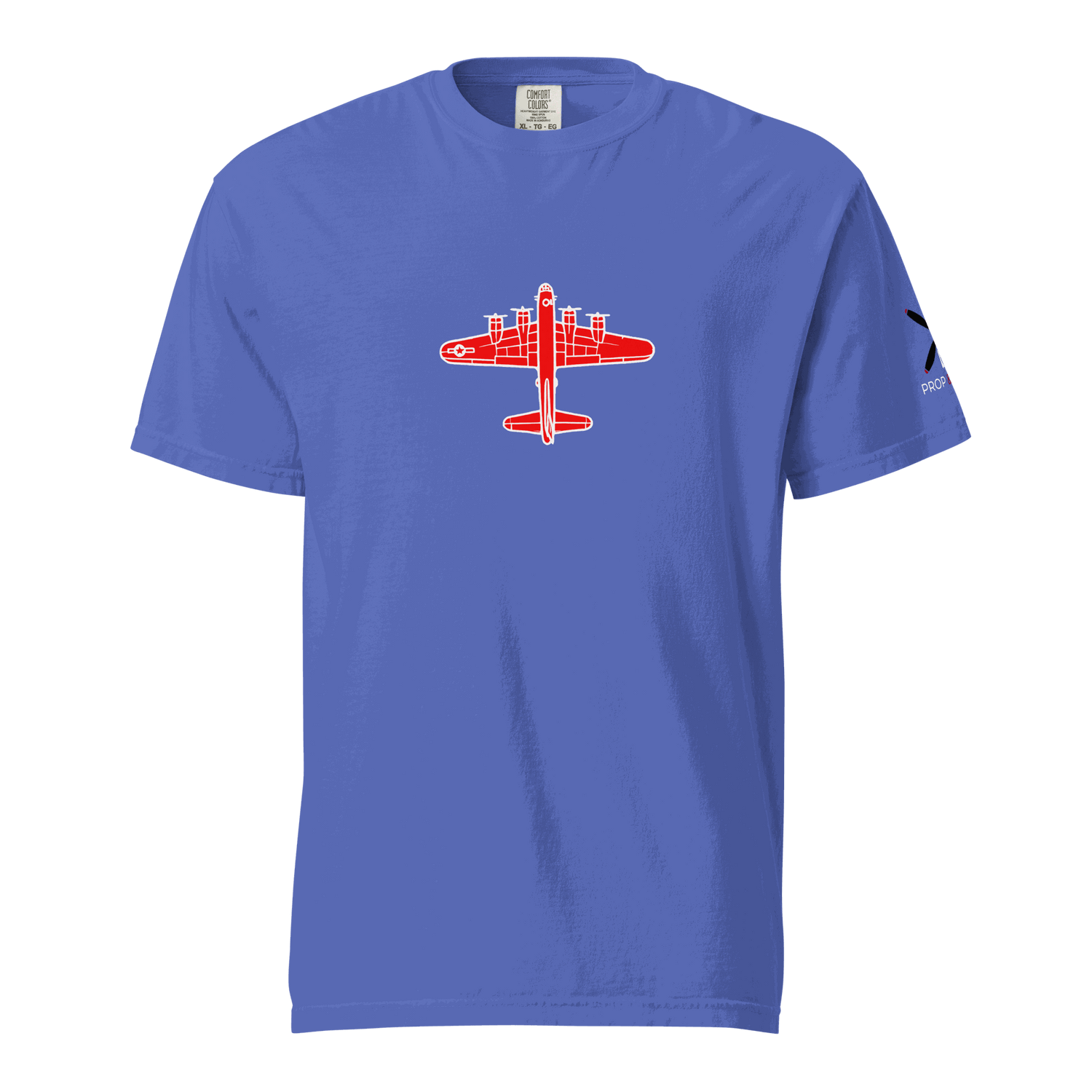 WW2 T-shirt Blue thick structured tee with red airplane graphic and relaxed fit made of 100% ring-spun cotton