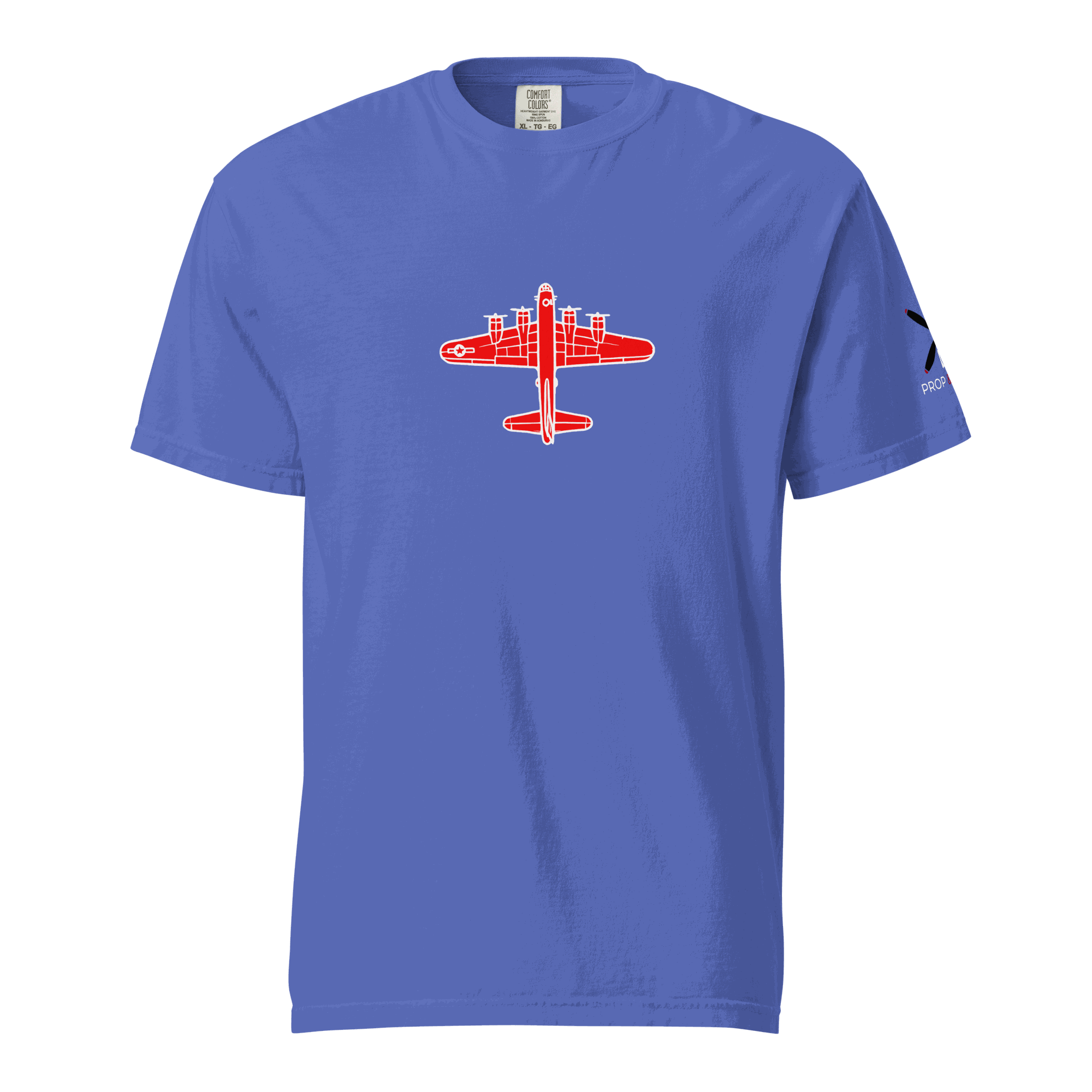 WW2 T-shirt Blue thick structured tee with red airplane graphic and relaxed fit made of 100% ring-spun cotton